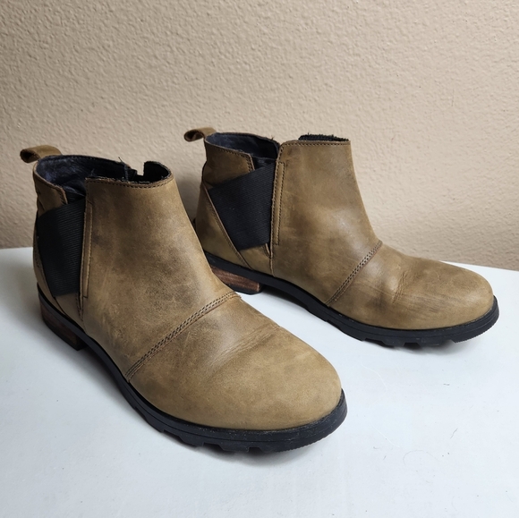 Sorel Emelie III Womens |10| Tobacco Brown Waterproof Leather Chelsea Bootie - Picture 1 of 9